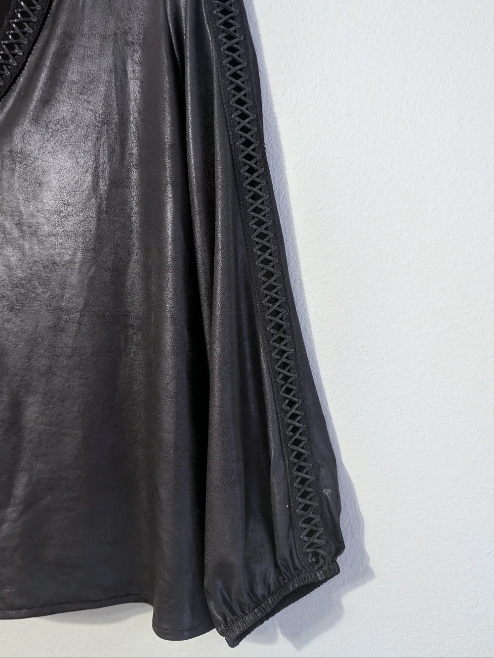 Jeff Gallano Paris Vintage Y2K Edgy Black Sleek Leather Like Whimsigoth Top